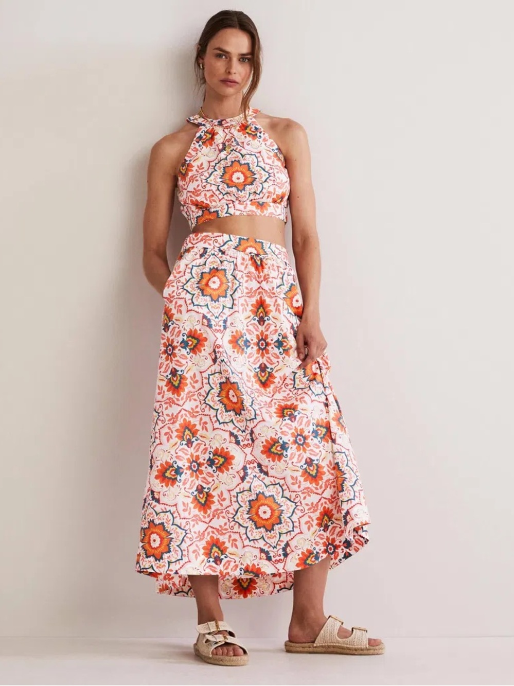 BODEN High-Waist Floral Print Maxi Jessica Skirt in Orange & White 12 - Picture 4 of 7